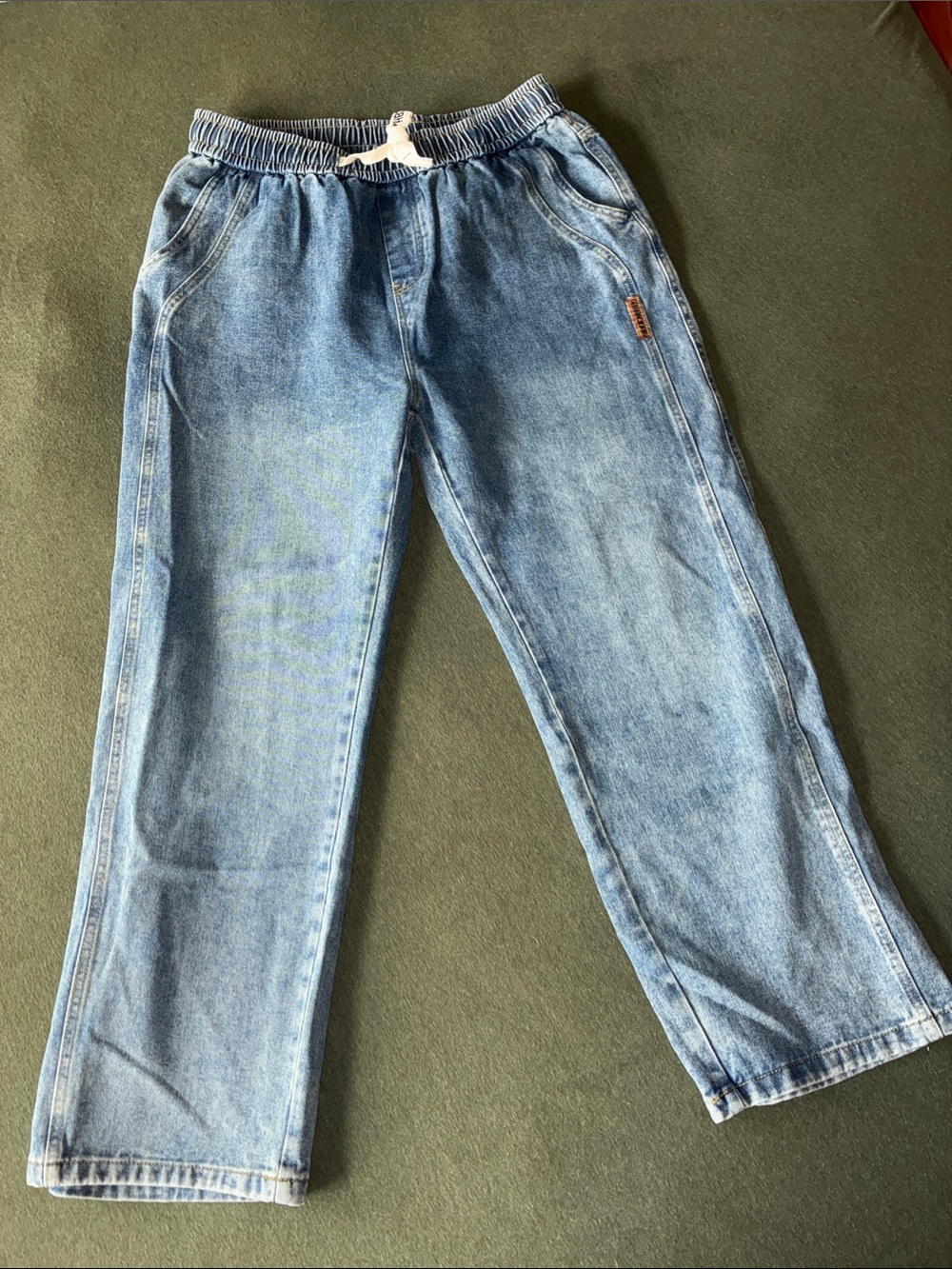 Light Wash Elastic Waist Denim Pants